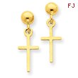 14K Gold Polished Cross Dangle Post Earrings