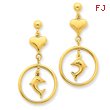 14K Gold Polished Heart & Dolphin Dangle Post Earrings