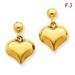 14K Gold Polished Puffed Heart Dangle Post Earrings