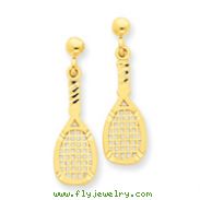 14K Gold Polished Racquet Dangle Post Earrings