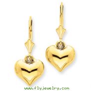 14K Gold Puff Heart Leverback Earrings