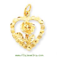 14K Gold Rose In Heart Charm