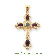 14K Gold Ruby & Emerald Cabochon Cross Pendant