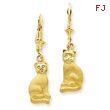14K Gold Satin Cat Dangle Leverback Earrings