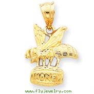 14K Gold Satin Diamond-cut 3-Dimensional Honey Bee Pendant