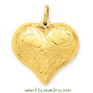 14K Gold Scrolled Puffed Heart Pendant