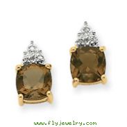 14K Gold Smokey Topaz & Diamond Post Earrings