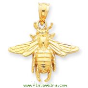 14K Gold Solid Open-Backed Bee Pendant