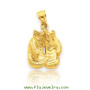 14K Gold Solid Polished Open-Backed Boxing Gloves Pendant