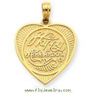 14K Gold Textured Back Talking Happy Anniversary In Heart Pendant