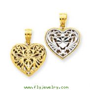 14K Gold Two-Tone Reversible Filigree Heart Pendant