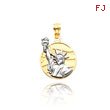 14K Gold Two-Tone Small Lady Liberty on American Flag Disk Pendant