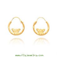 14K Gold Wire Diamond Cut Butterfly Hoop Earrings