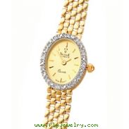 14K Gold Women's Champagne Oval Dial Diamond Accented Water Resistant Watch