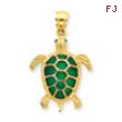14K Green Stained Glassed Sea Turtle Pendant