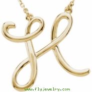 14K H 16"" Yellow Gold Fashion Script Initial Necklace