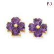 14k Heart Amethyst Flower Post Earrings