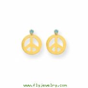 14k Peace Sign w/Aqua CZ Post Earrings