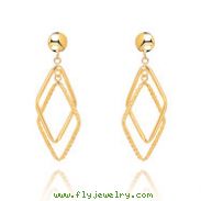 14K Polished & Patterned Diamond Shaped Post Earrings