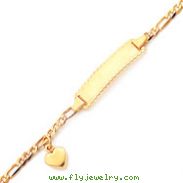 14K Polished Figaro Link with Dangling Heart Baby/Child ID Bracelet