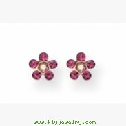 14K Rose & Aurora Borealis Crystal Flower Earrings