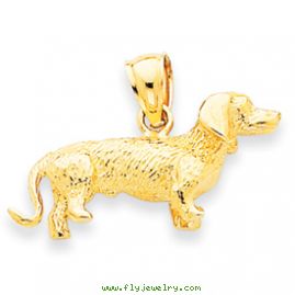 14k Solid Polished 3-Dimensional Wire Haired Dachshund Charm