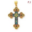 14K Stained Glassed Flower Center Budded Cross Pendant