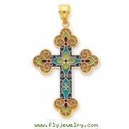 14K Stained Glassed Flower Center Budded Cross Pendant