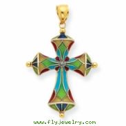 14K Stained Glassed Glittered Center Cross Pendant