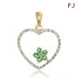 14K Thin Heart Outline Emerald Floral Design Diamond Pendant