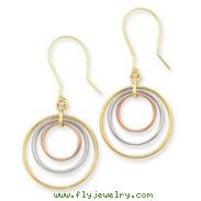 14K Tri-Color Gold Circle Dangle Earrings