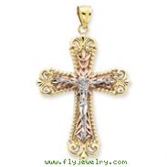 14K Tri-Color Gold Crucifix Cross Pendant