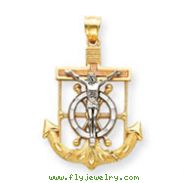 14K Tri-Color Gold Diamond-Cut & Textured Mariner's Cross Pendant