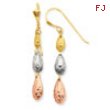 14k Tri-color Puff Teardrop Dangle Earrings