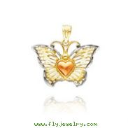 14K Two-Tone & Rhodium Butterfly with Heart Pendant