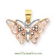 14k Two-tone & Rhodium Diamond-cut Butterfly Pendant