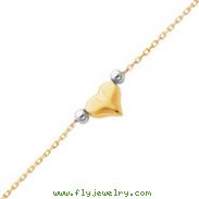14K Two-Tone Adjustable Polished Puffed Heart Anklet 9"