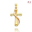 14K Two-Tone Flame Cross Pendant