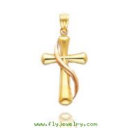 14K Two-Tone Flame Cross Pendant