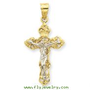 14K Two-tone Gold  INRI Fleur De Lis Crucifix Pendant