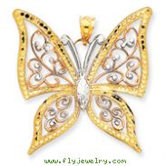 14K Two-Tone Gold & Rhodium Diamond Cut Butterfly Pendant