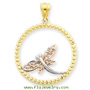 14K Two-Tone Gold & Rhodium Dragonfly Pendant