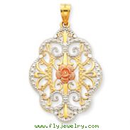 14K Two-Tone Gold & Rhodium Filigree Flower Pendant