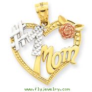 14K Two-Tone Gold And Rhodium #1 Mom Heart Pendant