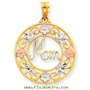 14K Two-Tone Gold And Rhodium Diamond Cut  Mom In Circle Pendant