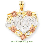 14K Two-Tone Gold And Rhodium Mom Heart Pendant