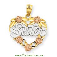 14K Two-Tone Gold And Rhodium Sister Heart Pendant