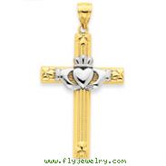 14K Two-Tone Gold Claddagh Cross Pendant