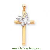 14K Two-Tone Gold Cross With Butterfly Pendant