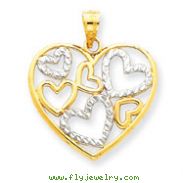 14K Two-Tone Gold Diamond-Cut Heart Pendant